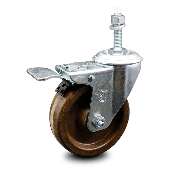 4 Inch High Temp Phenolic Swivel 10mm Stem Caster with Total Lock Brake SCC